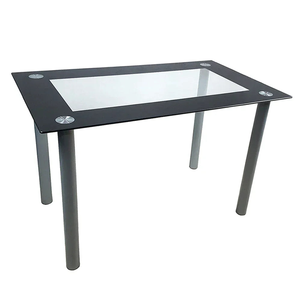 (Pack of 4) 110cm Dining Table Set Tempered Glass Dining Table with Chairs Transparent & Black Dining Table Dining Chair