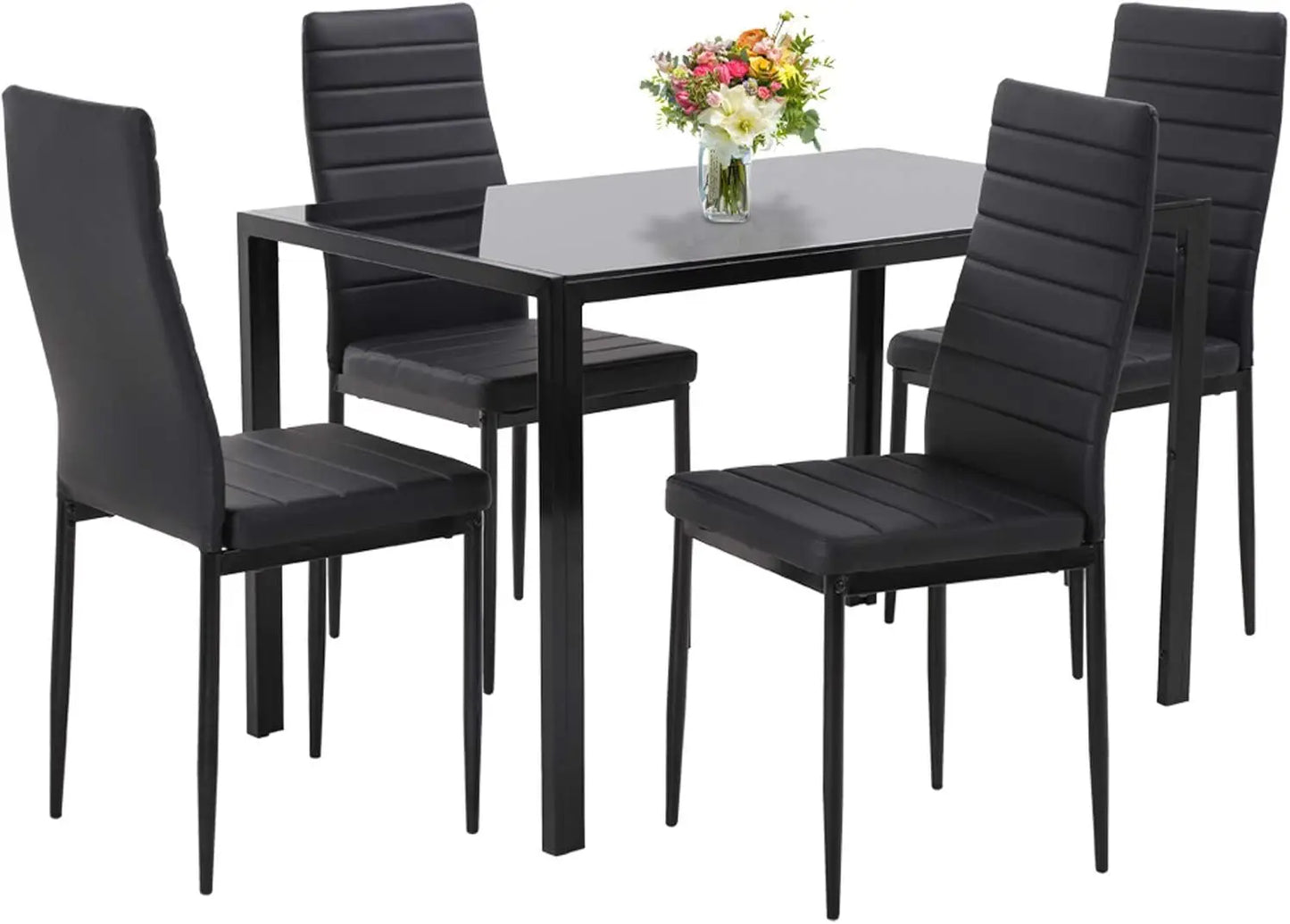 Dining Table and Chairs Set, Modern Rectangular Marble Table top with 4 Chairs PU Leather for Dining Room and Kitchen, Marble