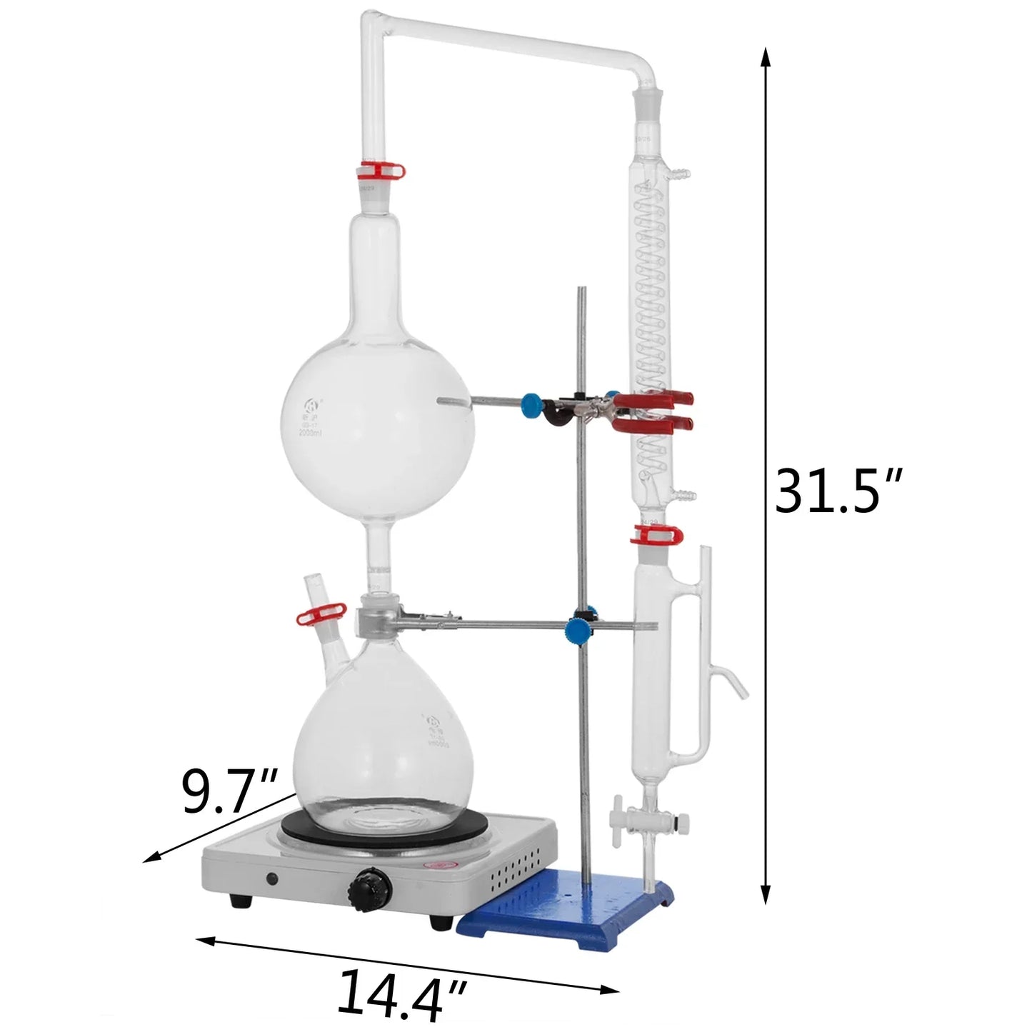 (Pack of 29) VEVOR 500ML 2L 3L 5L Lab Pure Water Distiller Electric Stainless Moonshine Still Filter And 24/40 Chemistry Glassware Kit