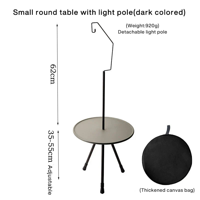 Outdoor Folding Picnic Table Round Camping Table Aluminum Alloy Dining Table With Tripod Storage Bag Side Table