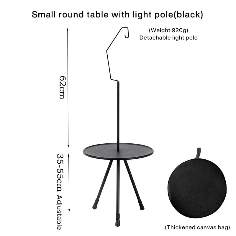 Outdoor Folding Picnic Table Round Camping Table Aluminum Alloy Dining Table With Tripod Storage Bag Side Table