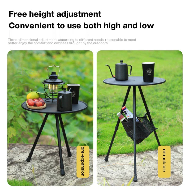 Outdoor Folding Picnic Table Round Camping Table Aluminum Alloy Dining Table With Tripod Storage Bag Side Table