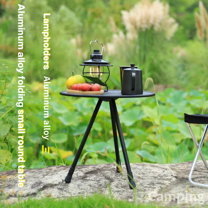 Outdoor Folding Picnic Table Round Camping Table Aluminum Alloy Dining Table With Tripod Storage Bag Side Table