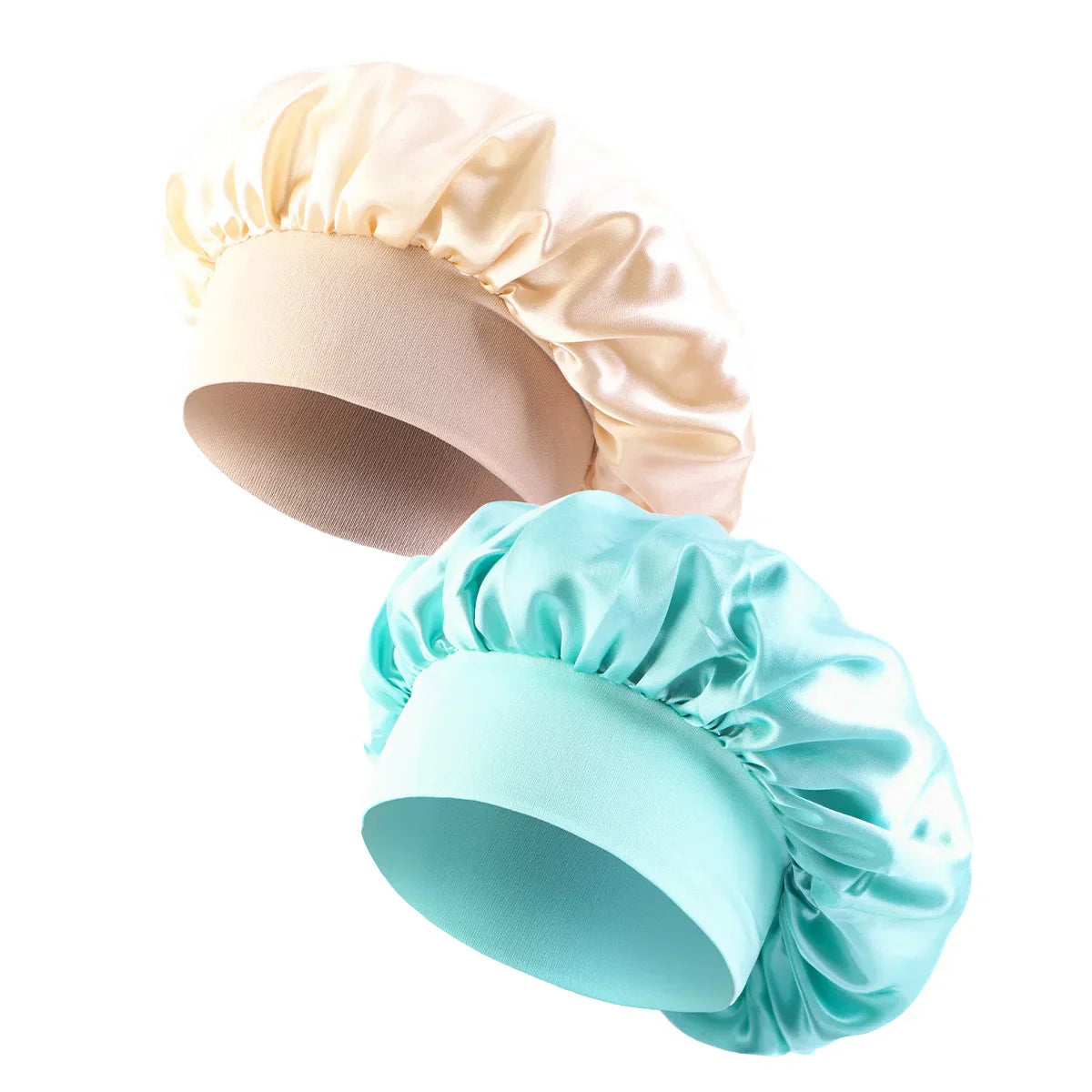 New 2 Pieces Silky Sleep Cap Women's Satin Bonnet Night Elastic Head Cover Hat Curly Hair Nightcap Night Hat Unisex Cap De Nuit