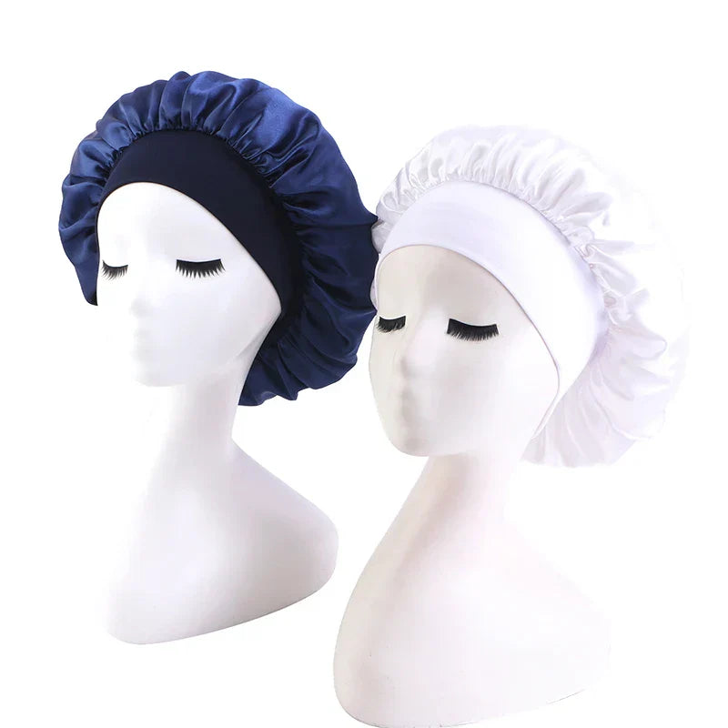 New 2 Pieces Silky Sleep Cap Women's Satin Bonnet Night Elastic Head Cover Hat Curly Hair Nightcap Night Hat Unisex Cap De Nuit