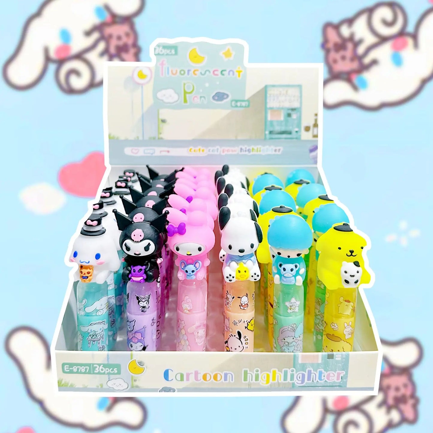 (Pack of 36) Sanrio 18/ Multi-color Marker Cute Cartoon Mini Fluorescent Pen Creative Students Draw Key Paint Marker Pen Stationery Gift