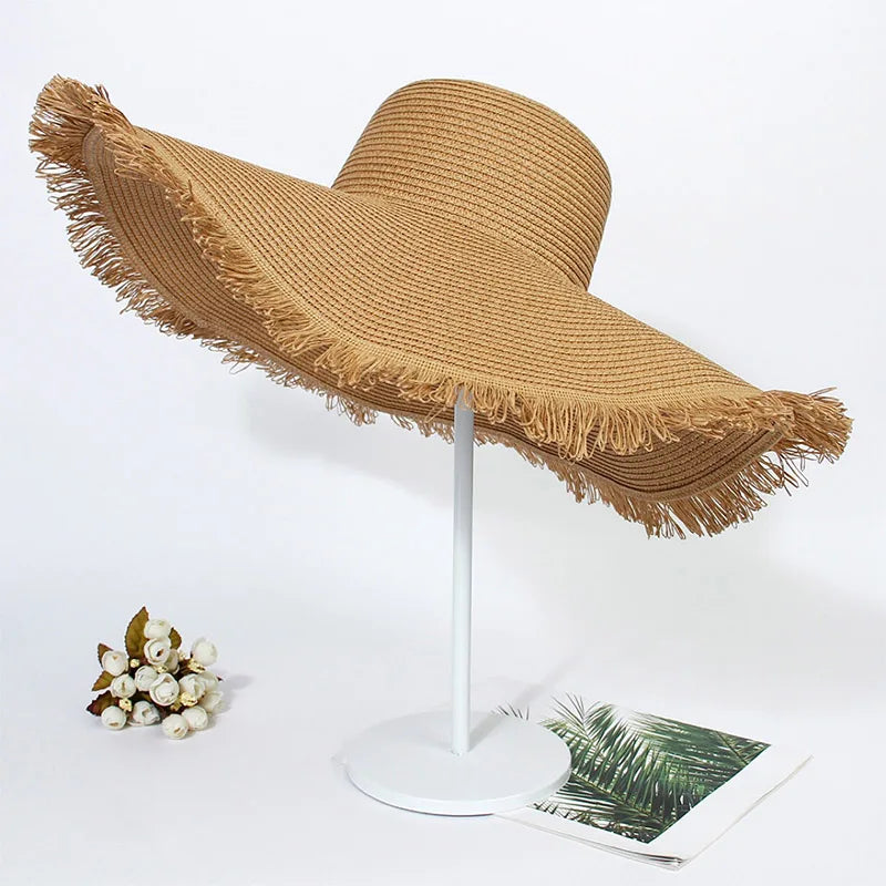 Large Eaves Beach Sunhat Woven Straw Hat Summer Outdoor Sun Protection Breathable Fisherman Hat Sunshade Cap Bohemian Beach Hat