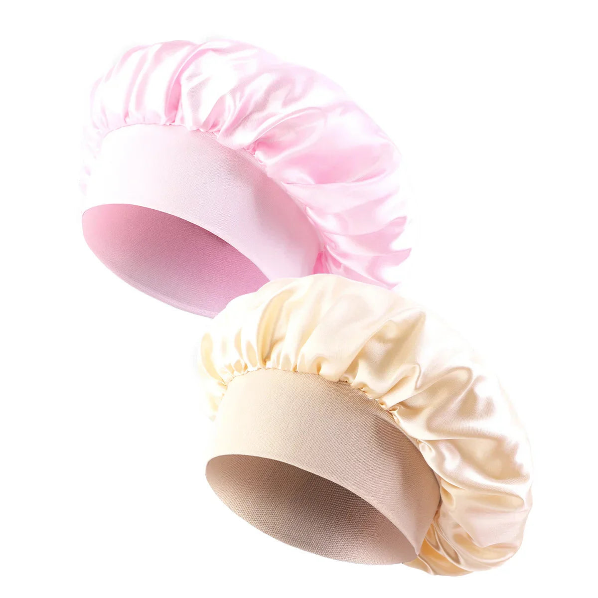 New 2 Pieces Silky Sleep Cap Women's Satin Bonnet Night Elastic Head Cover Hat Curly Hair Nightcap Night Hat Unisex Cap De Nuit