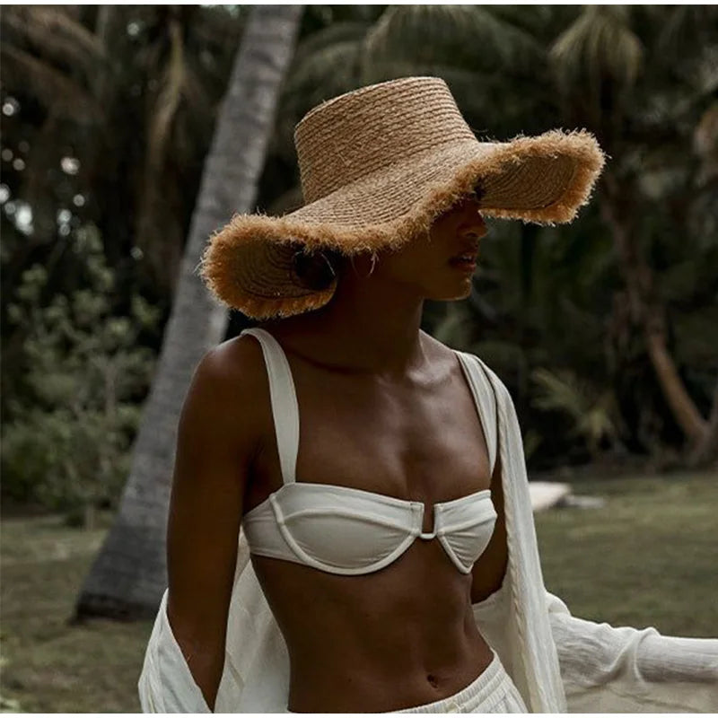 Large Eaves Beach Sunhat Woven Straw Hat Summer Outdoor Sun Protection Breathable Fisherman Hat Sunshade Cap Bohemian Beach Hat