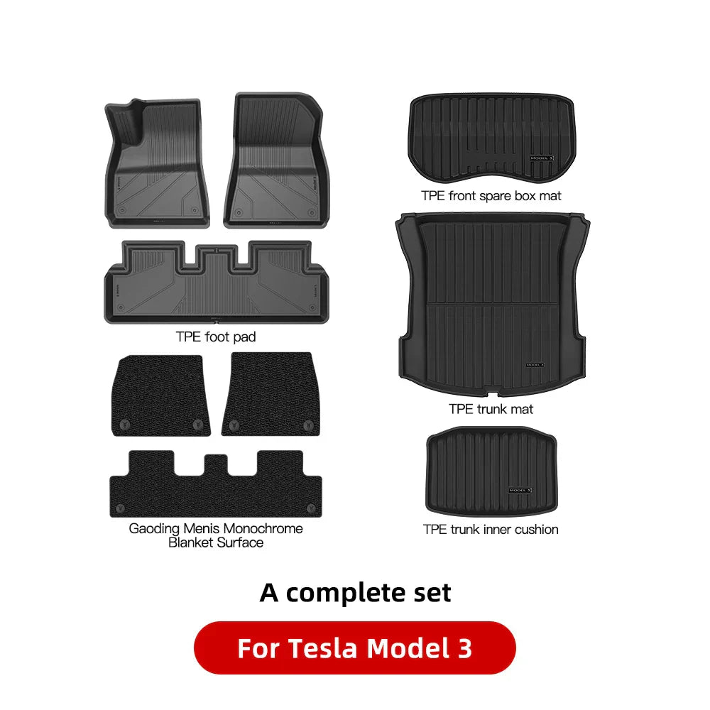 YZ For Tesla Floor Mats Model 3 Y 2021-2023 Car Four Seasons Waterproof Non-slip Floor Mat NEW TPE Special Car Accessories