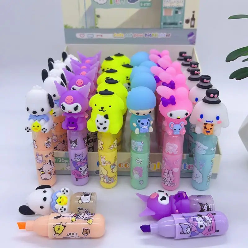 (Pack of 36) Sanrio 18/ Multi-color Marker Cute Cartoon Mini Fluorescent Pen Creative Students Draw Key Paint Marker Pen Stationery Gift