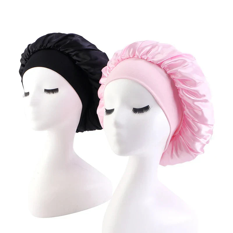 New 2 Pieces Silky Sleep Cap Women's Satin Bonnet Night Elastic Head Cover Hat Curly Hair Nightcap Night Hat Unisex Cap De Nuit