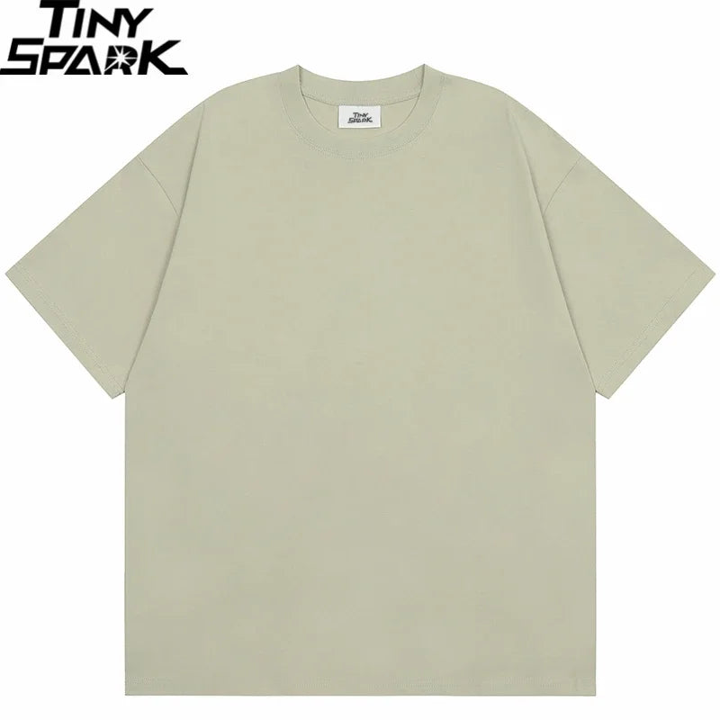 Summer 2024 Men Plain T-Shirt Streetwear 100 Cotton T Shirt Solid Color Harajuku Casual Tshirt Loose Short Sleeve Tops Tee Black