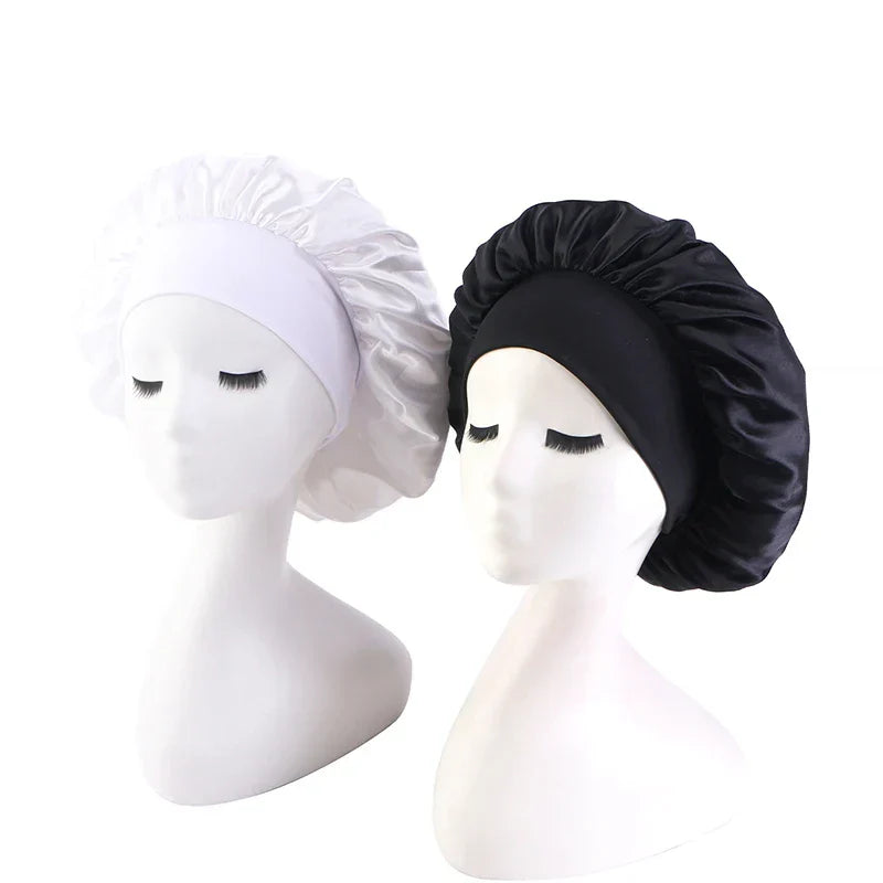 New 2 Pieces Silky Sleep Cap Women's Satin Bonnet Night Elastic Head Cover Hat Curly Hair Nightcap Night Hat Unisex Cap De Nuit