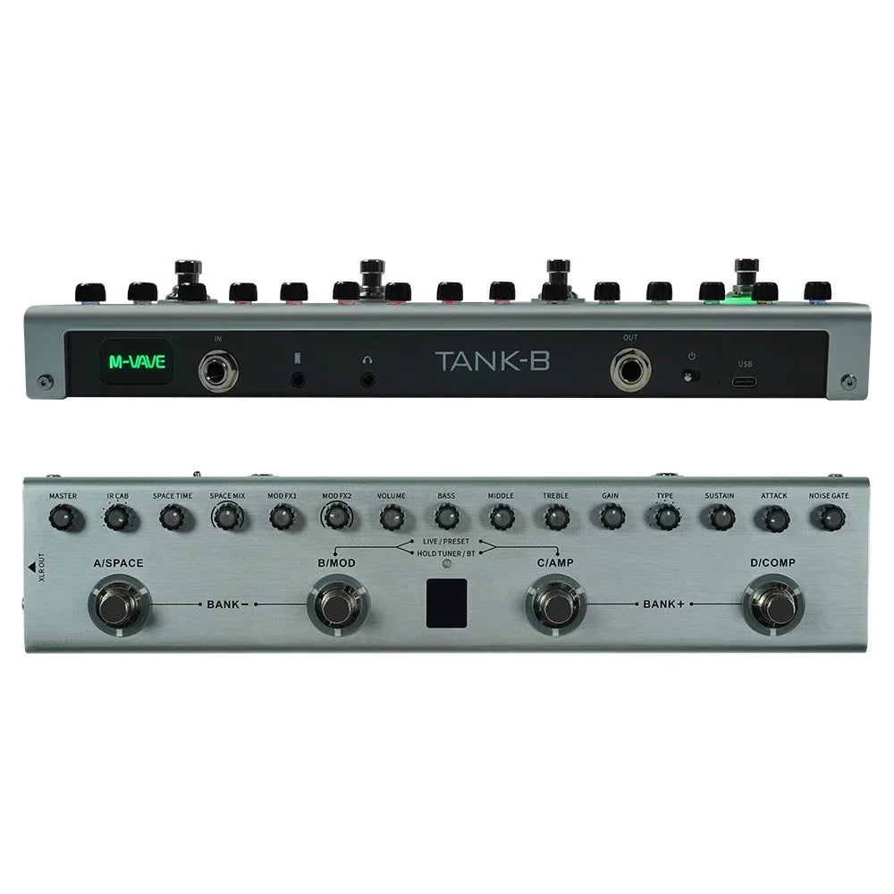 Tank Rechargeable Guitar Multi-Effects Pedal Portable 36 Presets 9 Preamp Slots 8 IR Cab Slots 3 Modulation/Delay/Reverb Effects