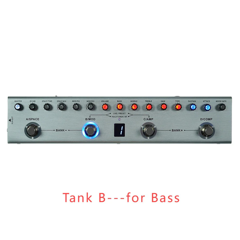 Tank Rechargeable Guitar Multi-Effects Pedal Portable 36 Presets 9 Preamp Slots 8 IR Cab Slots 3 Modulation/Delay/Reverb Effects