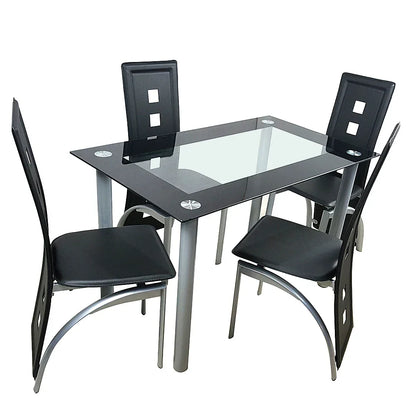 (Pack of 4) 110cm Dining Table Set Tempered Glass Dining Table with Chairs Transparent & Black Dining Table Dining Chair