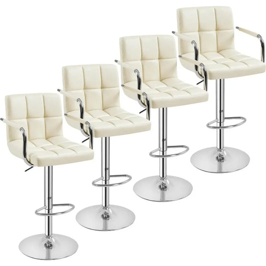 (Pack of 4) Adjustable Bar Stools Kitchen Counter Barstools Bar/Counter Height Stool Chairs PU Leather Hydraulic Swivel Dining Chair