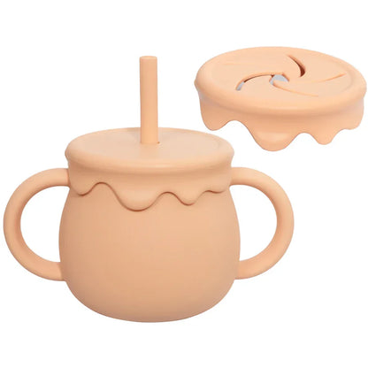 Cartoon Cute Silicone Straw Cup Children's Drinking Cup Snack Cup 2-in-1 Food Storage Box with Handle Feeding Water Cup BPA Free