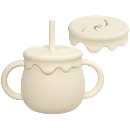Cartoon Cute Silicone Straw Cup Children's Drinking Cup Snack Cup 2-in-1 Food Storage Box with Handle Feeding Water Cup BPA Free