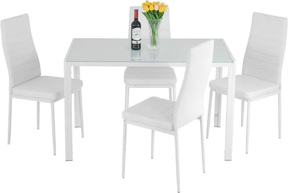 Dining Table and Chairs Set, Modern Rectangular Marble Table top with 4 Chairs PU Leather for Dining Room and Kitchen, Marble
