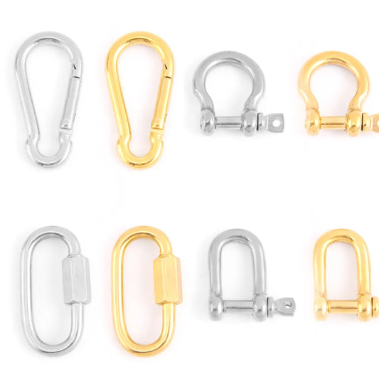 (Pack of 3) Screw Climbing Gear Carabiner, Stainless Steel, Gold Color, U Pendant, Snap Hook, Charm, Buckle Clasp, Shackle,