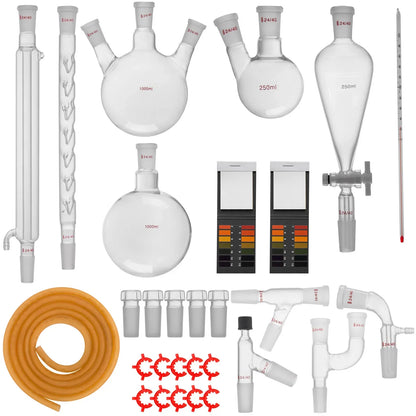 (Pack of 29) VEVOR 500ML 2L 3L 5L Lab Pure Water Distiller Electric Stainless Moonshine Still Filter And 24/40 Chemistry Glassware Kit