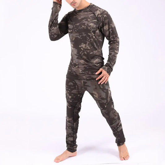 Pajama Sets Men Camouflage Print Long Sleeve Top Pants Outfit Winter Thermal Underwear Set