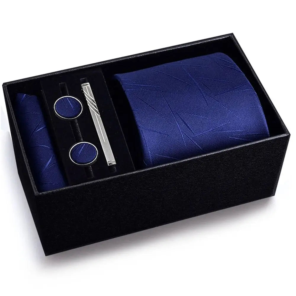 (Pack of 4) /Set 8 cm Business Ties Handkerchief Cufflink Set Tie Clips Green Necktie Corbatas For Men Wedding In Gift Box Gravatas