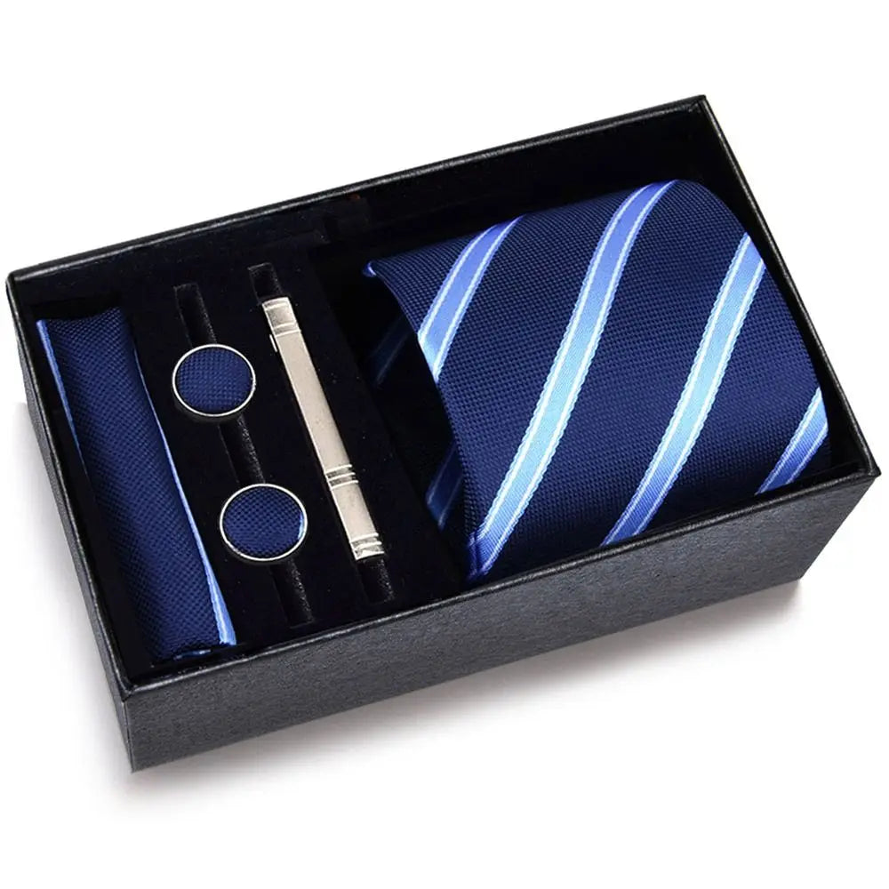 (Pack of 4) /Set 8 cm Business Ties Handkerchief Cufflink Set Tie Clips Green Necktie Corbatas For Men Wedding In Gift Box Gravatas
