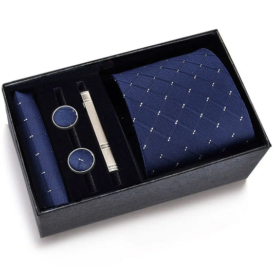 (Pack of 4) /Set 8 cm Business Ties Handkerchief Cufflink Set Tie Clips Green Necktie Corbatas For Men Wedding In Gift Box Gravatas