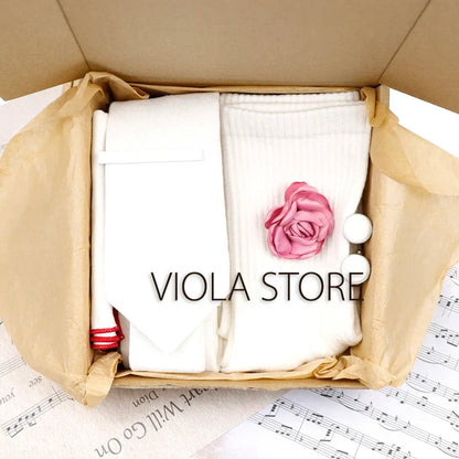 (Pack of 5) Viola Design Gift Box Solid Cotton Sock Tie Sets Clip Pin Cufflinks Hanky Colorful Men Wedding Party Daily Cravat Accessory