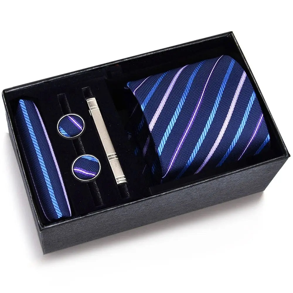 (Pack of 4) /Set 8 cm Business Ties Handkerchief Cufflink Set Tie Clips Green Necktie Corbatas For Men Wedding In Gift Box Gravatas