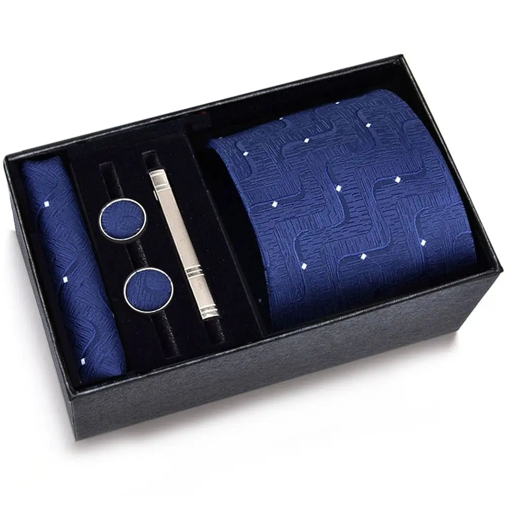 (Pack of 4) /Set 8 cm Business Ties Handkerchief Cufflink Set Tie Clips Green Necktie Corbatas For Men Wedding In Gift Box Gravatas