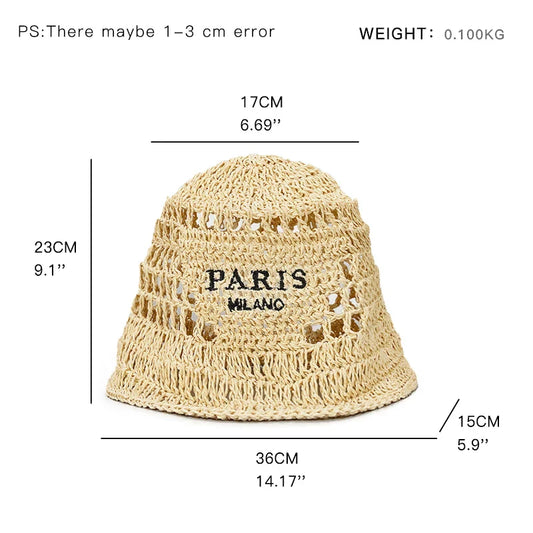 MABULA Wide Brim Women Bucket Hat Summer Straw Woven Sun Visor Hats Luxury Design Hollow Out Hat Fashion Striped Girls Beach Hat