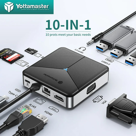Yottamaster 10in1 USB C Hub Type C to HDMI-compatible Docking Station 2.5G Network Ethernet Port Adapter For Laptop Macbook Pro