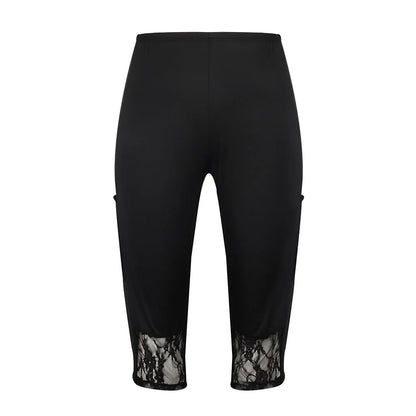 Plus Size Womens Lace Leggings 3/4 Cropped Pants Trim Stretchy Capri Bottoms Ladies Casual Sweatpants For Oversized Female 2023