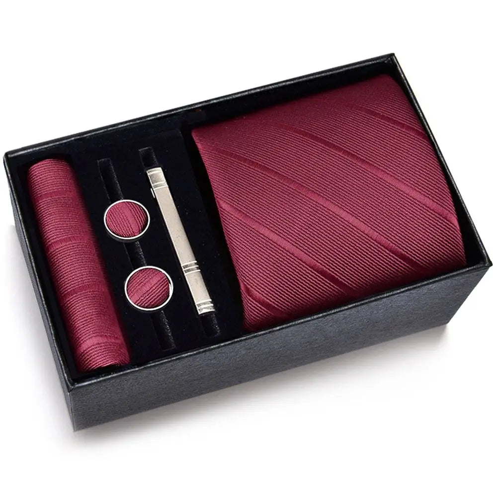 (Pack of 4) /Set 8 cm Business Ties Handkerchief Cufflink Set Tie Clips Green Necktie Corbatas For Men Wedding In Gift Box Gravatas