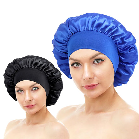 New 2 Pieces Silky Sleep Cap Women's Satin Bonnet Night Elastic Head Cover Hat Curly Hair Nightcap Night Hat Unisex Cap De Nuit