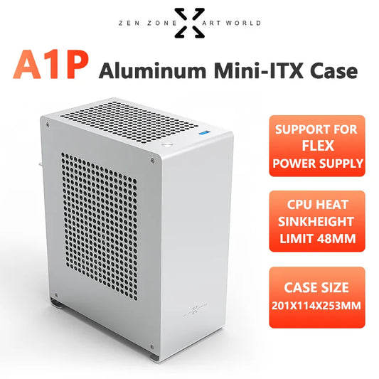 ZZAW A1P MINI-ITX Computer Case Aluminum Desktop Office Small Chassis Silver Support FLEX 1U Power Supply