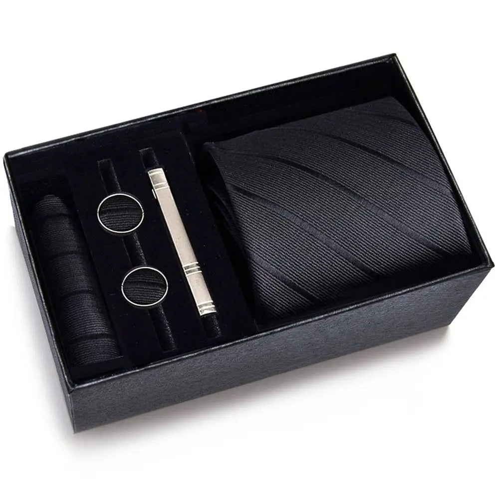 (Pack of 4) /Set 8 cm Business Ties Handkerchief Cufflink Set Tie Clips Green Necktie Corbatas For Men Wedding In Gift Box Gravatas