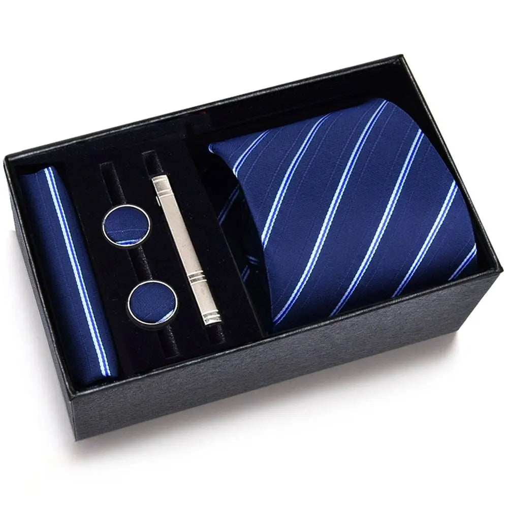 (Pack of 4) /Set 8 cm Business Ties Handkerchief Cufflink Set Tie Clips Green Necktie Corbatas For Men Wedding In Gift Box Gravatas