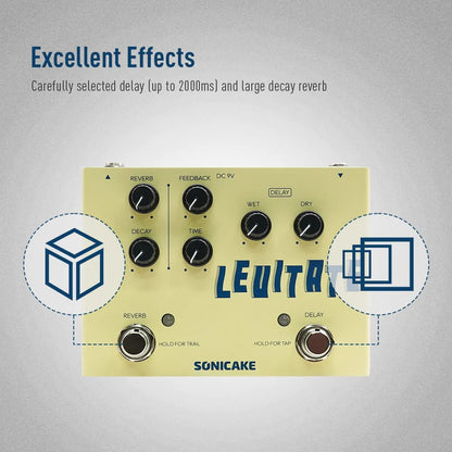SONICAKE Levitate Digital Delay and Reverb 2 in 1 Guitar Effects Pedal QDS-02