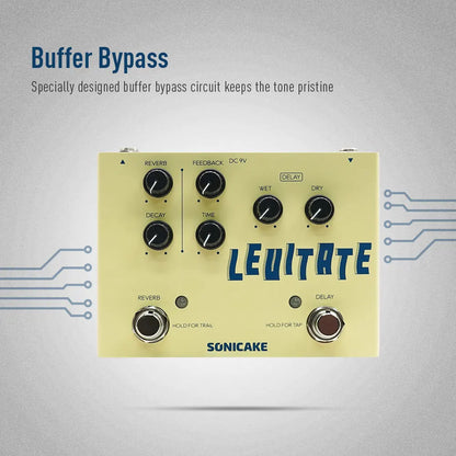 SONICAKE Levitate Digital Delay and Reverb 2 in 1 Guitar Effects Pedal QDS-02