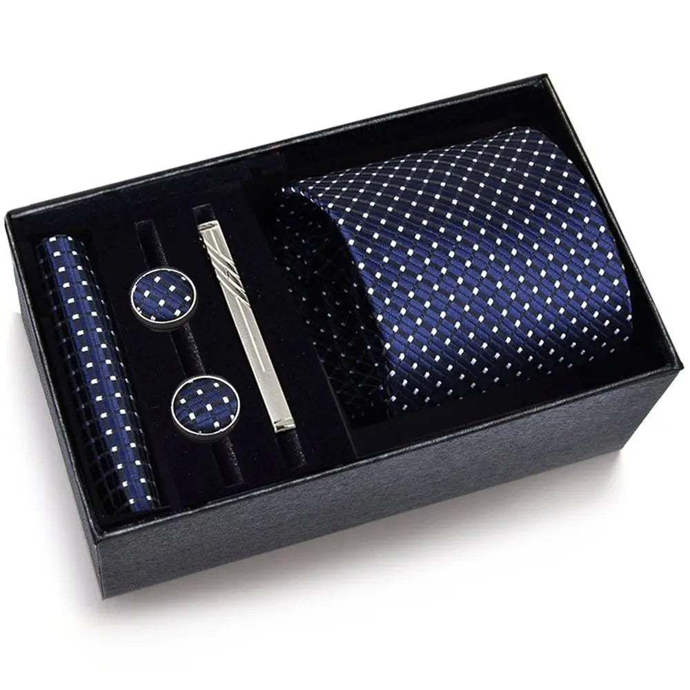 (Pack of 4) /Set 8 cm Business Ties Handkerchief Cufflink Set Tie Clips Green Necktie Corbatas For Men Wedding In Gift Box Gravatas