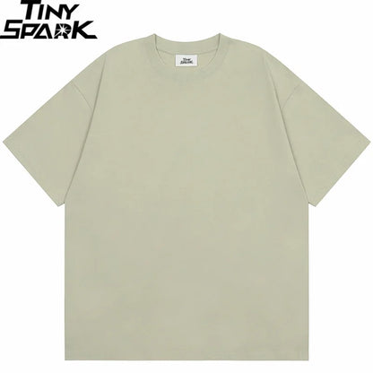 Summer 2024 Men Plain T-Shirt Streetwear 100 Cotton T Shirt Solid Color Harajuku Casual Tshirt Loose Short Sleeve Tops Tee Black