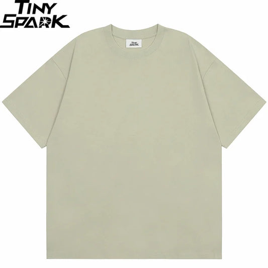 Summer 2024 Men Plain T-Shirt Streetwear 100 Cotton T Shirt Solid Color Harajuku Casual Tshirt Loose Short Sleeve Tops Tee Black