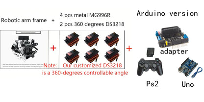 Steam DIY 6 DOF Robot Metal Alloy Mechanical Arm Claw Kit MG996 for Arduino Robotics Kit Ps2 Wireless Control Programmable Toys