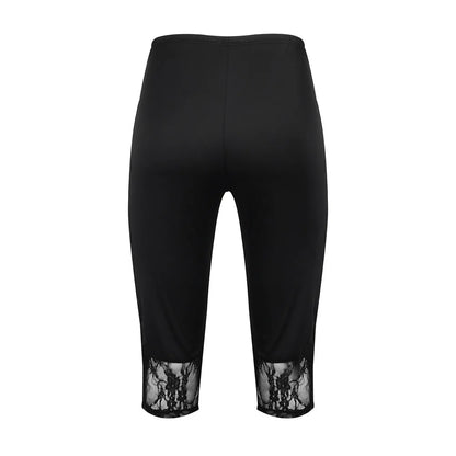 Plus Size Womens Lace Leggings 3/4 Cropped Pants Trim Stretchy Capri Bottoms Ladies Casual Sweatpants For Oversized Female 2023