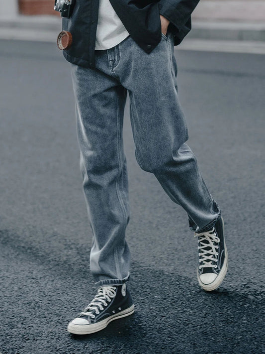 SIMWOOD 2024 Spring Summer New Loose Tapered Jeans Men Plus Size Washed Vintage Denim Trousers